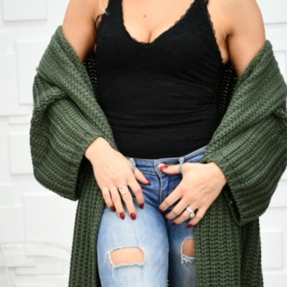 Chunky Thick Knit Green Long Cardigan Long… - Picture 4 of 4